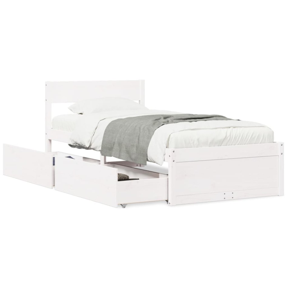 Estructura de cama sin colchón madera maciza blanca 75x190