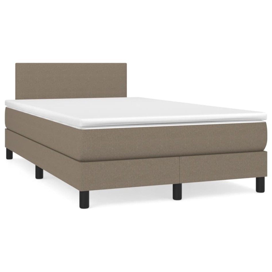 Cama box spring con colchón y LED tela gris taupe 120x190