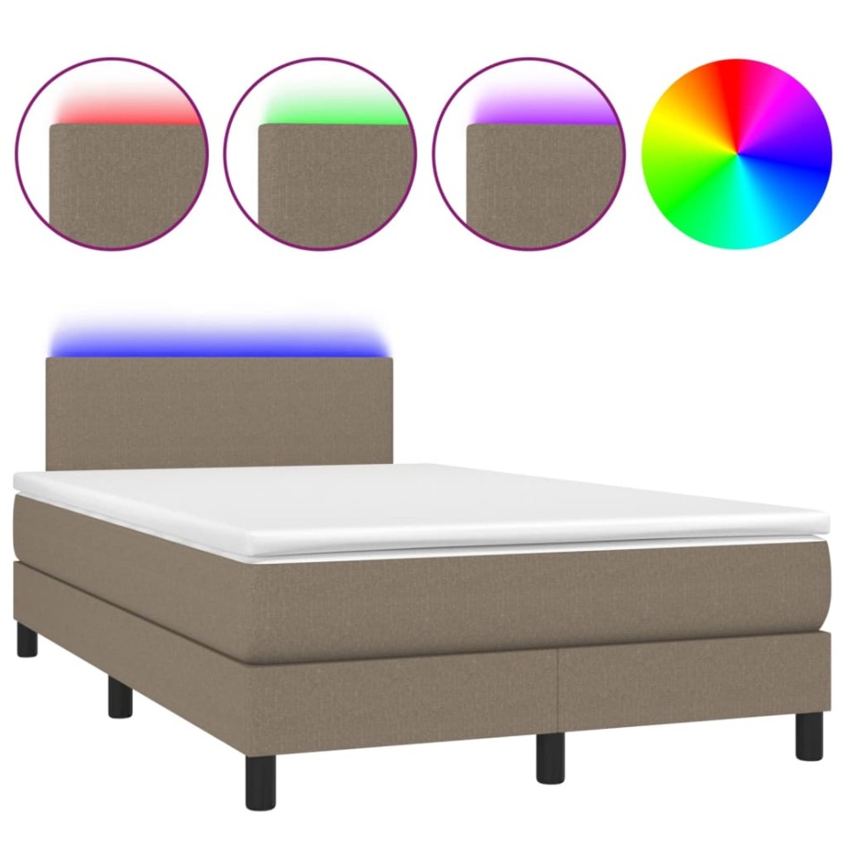 Cama box spring con colchón y LED tela gris taupe 120x190