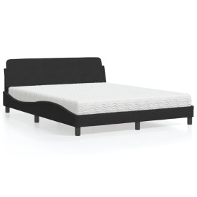 Cama con colchón terciopelo negro 160x200