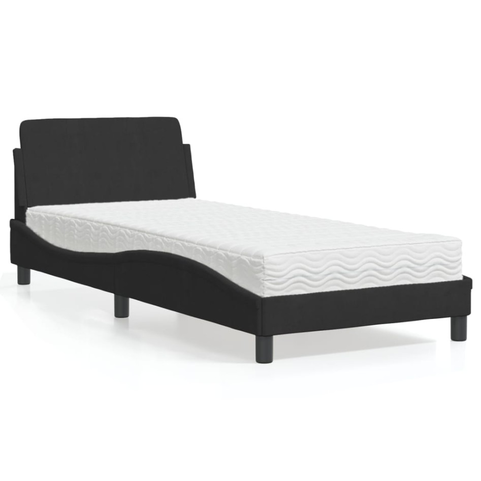 Cama con colchón terciopelo negro 80x200