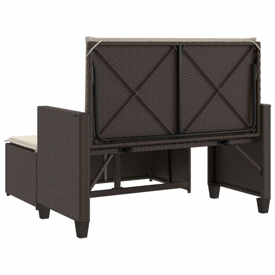 Banco de jardín con cojines y reposapiés ratán sintético