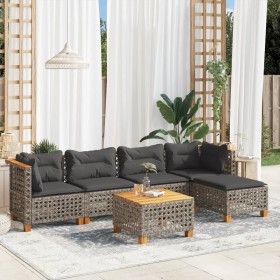 Set de muebles de jardín 6 pzas y cojines ratán sintético