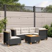 Set de sofás de jardín 6 piezas y cojines ratán sintético negro