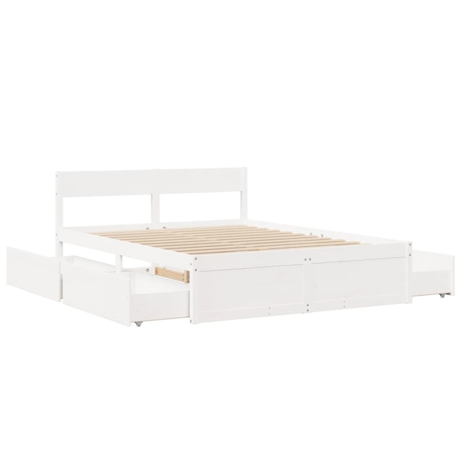 Estructura de cama sin colchón madera de pino blanca 150x200