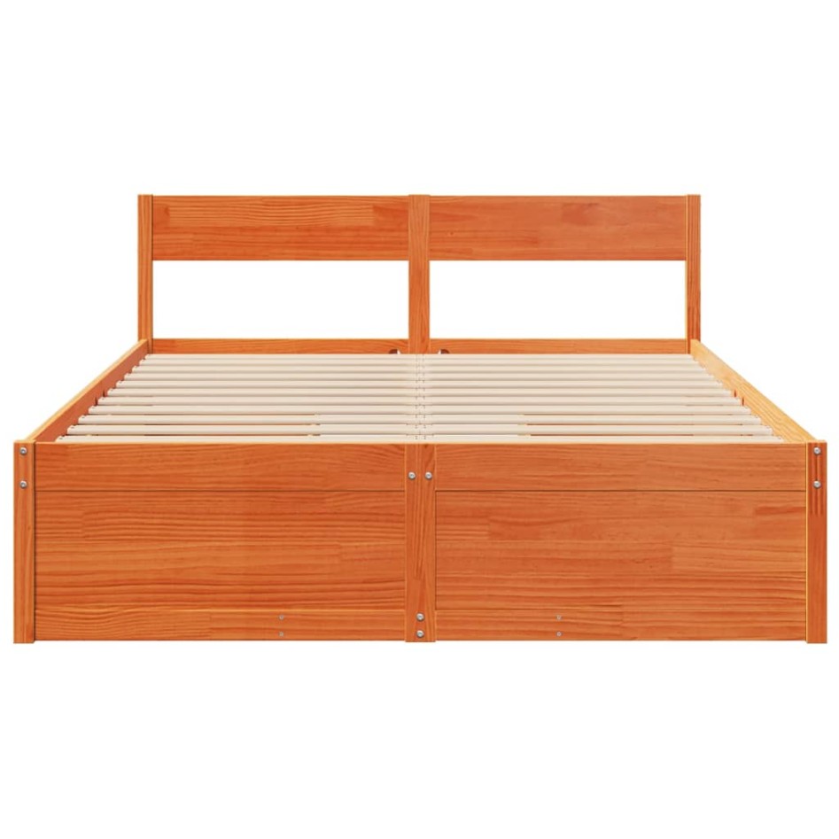 Cama sin colchón madera maciza de pino marrón cera 140x200