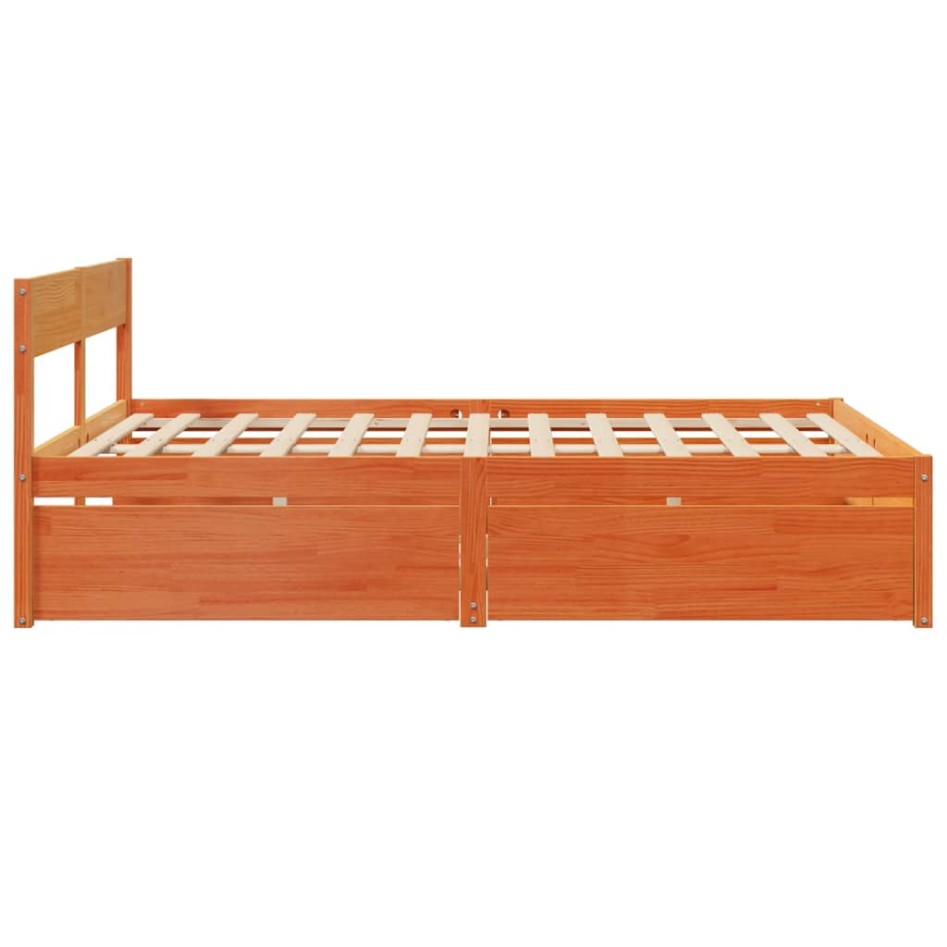 Cama sin colchón madera maciza de pino marrón cera 140x200