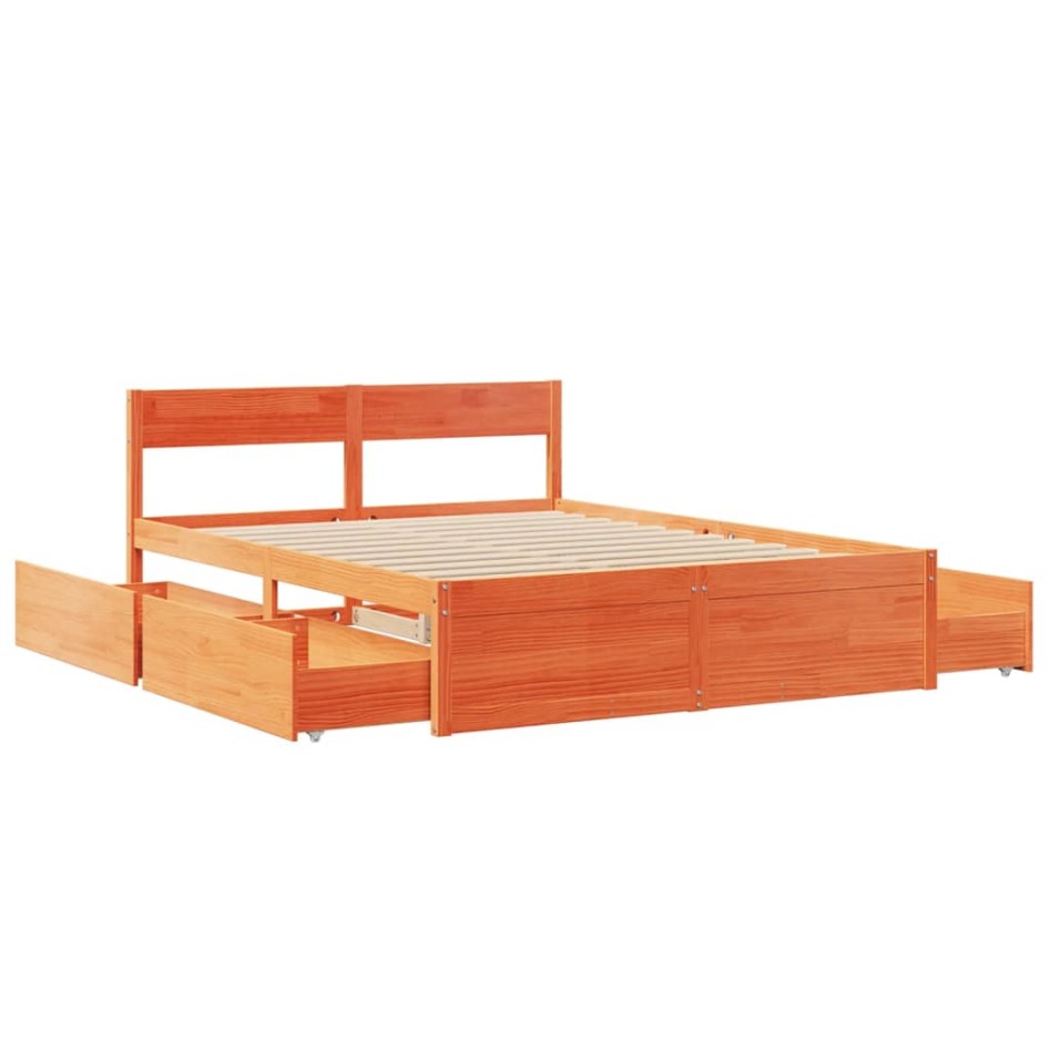 Cama sin colchón madera maciza de pino marrón cera 140x200