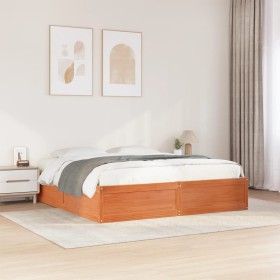 Cama sin colchón madera maciza de pino marrón cera 200x200