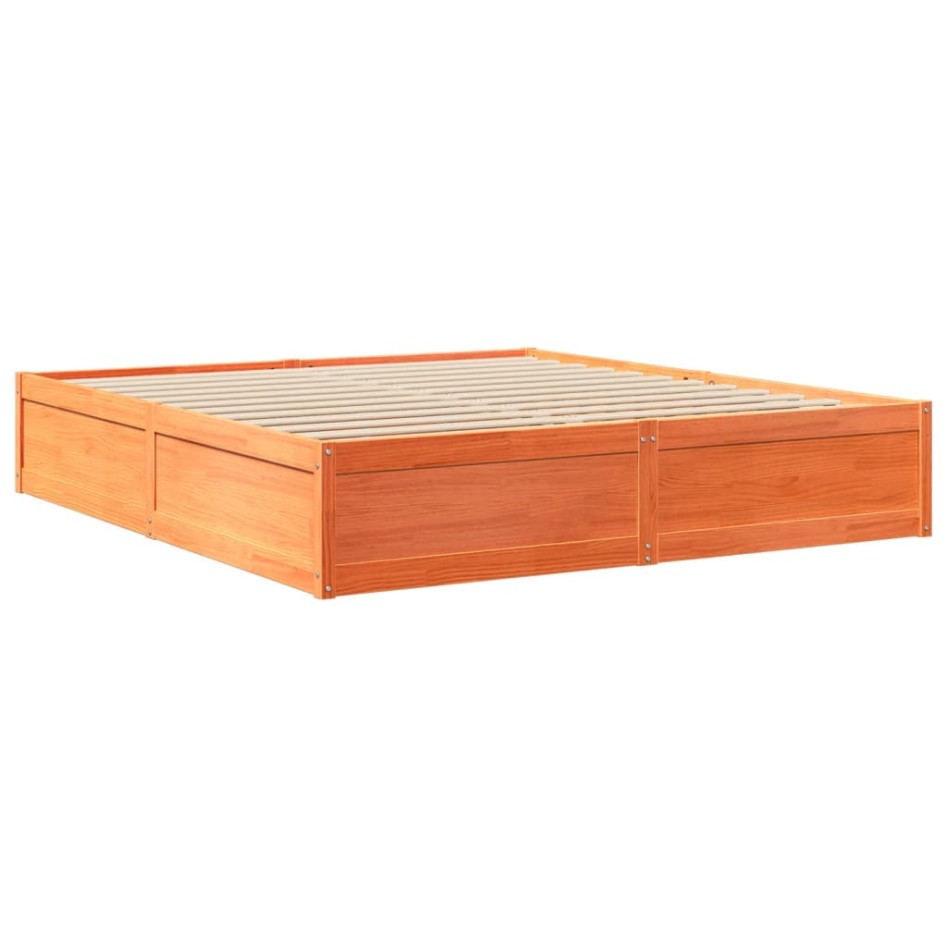 Cama sin colchón madera maciza de pino marrón cera 200x200