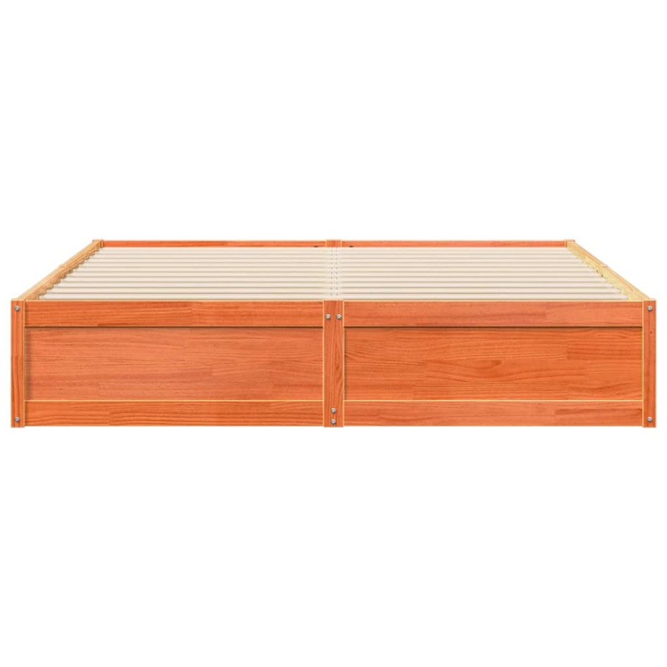 Cama sin colchón madera maciza de pino marrón cera 200x200