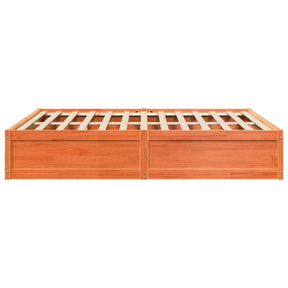 Cama sin colchón madera maciza de pino marrón cera 200x200