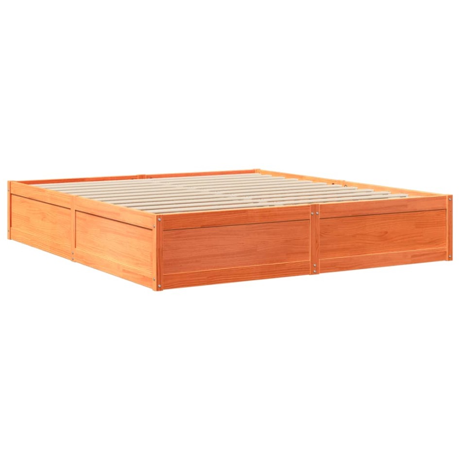 Cama sin colchón madera maciza de pino marrón cera 200x200