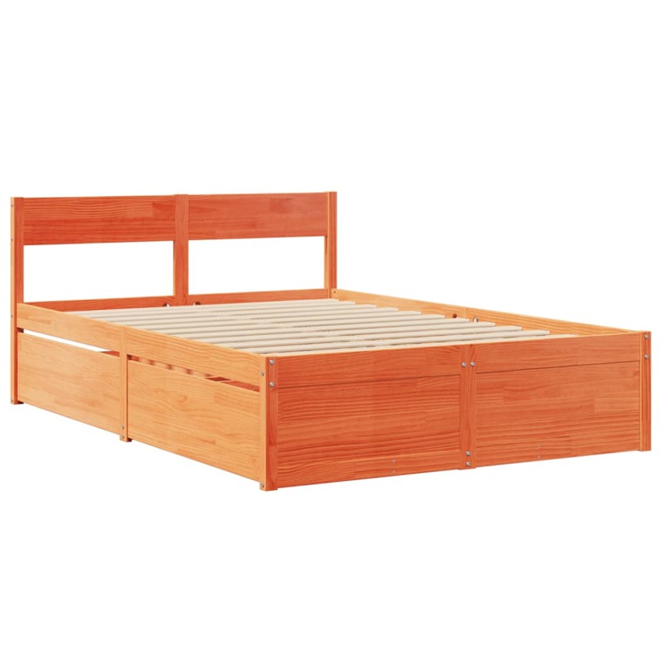 Estructura de cama sin colchón madera maciza marrón 135x190