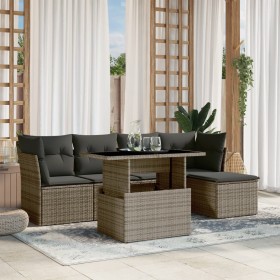 Set de muebles de jardín 6 pzas y cojines ratán sintético