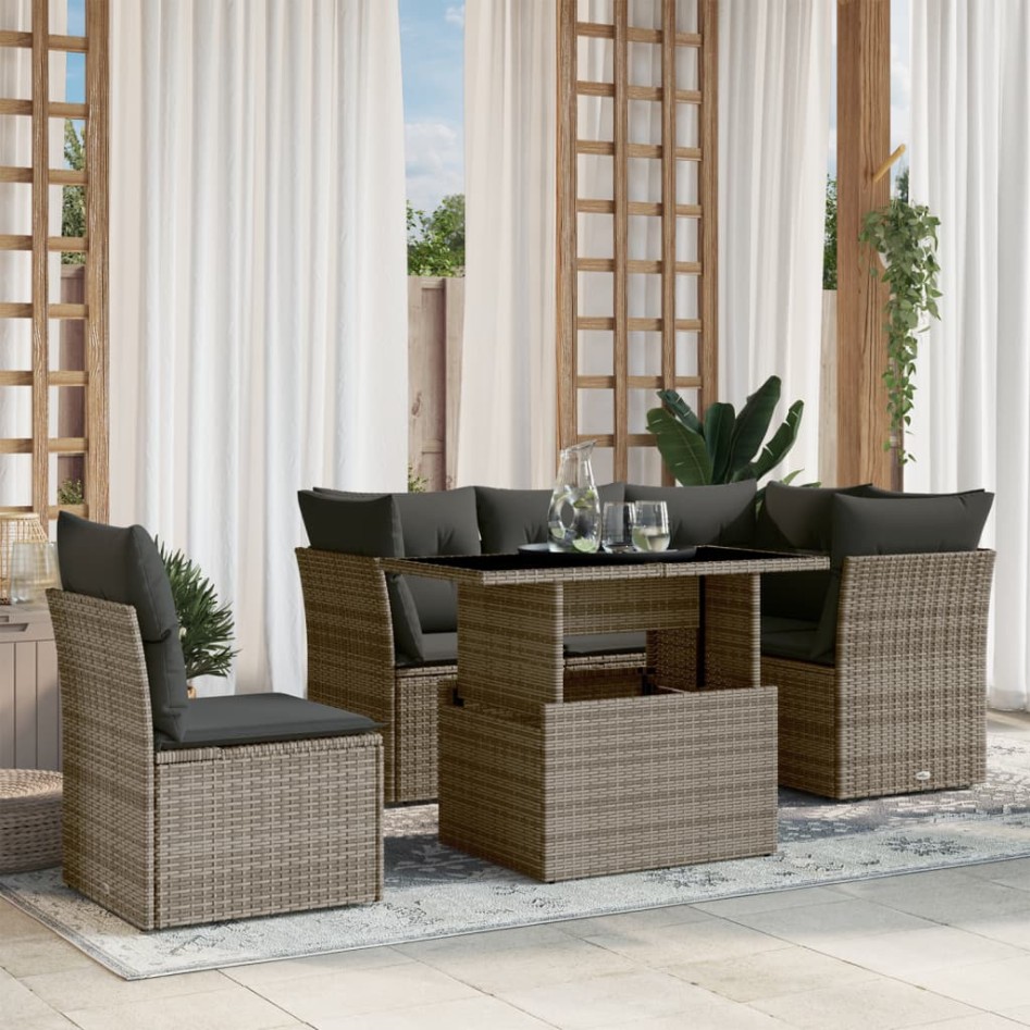 Set de muebles de jardín 6 pzas y cojines ratán sintético