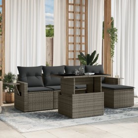 Set de muebles de jardín 6 pzas y cojines ratán sintético