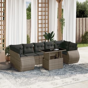 Set de sofás de jardín y cojines 8 piezas ratán sintético