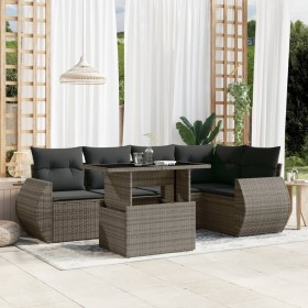 Set de muebles de jardín 6 pzas y cojines ratán sintético