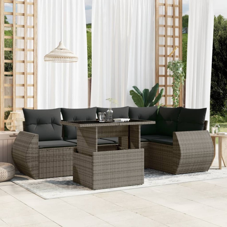 Set de muebles de jardín 6 pzas y cojines ratán sintético