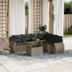 Set de sofás de jardín 7 pzas con cojines ratán sintético gris