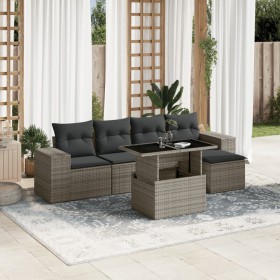 Set de muebles de jardín 6 pzas y cojines ratán sintético