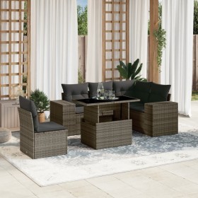 Set de muebles de jardín 6 pzas y cojines ratán sintético