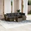 Set de sofás de jardín 7 pzas con cojines ratán sintético gris
