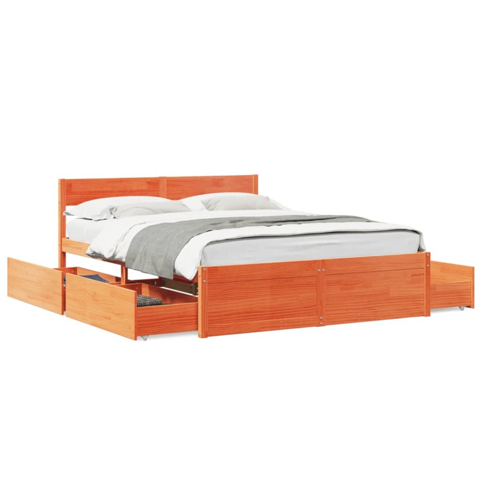 Cama sin colchón madera maciza de pino marrón cera 160x200