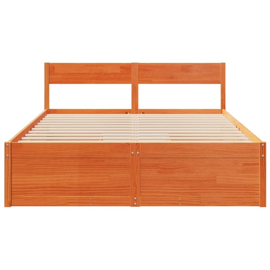 Cama sin colchón madera maciza de pino marrón cera 160x200