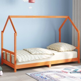 Estructura de cama infantil madera de pino marrón cera