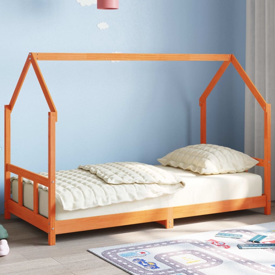 Estructura de cama infantil madera de pino marrón cera