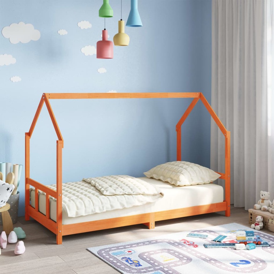 Estructura de cama infantil madera de pino marrón cera