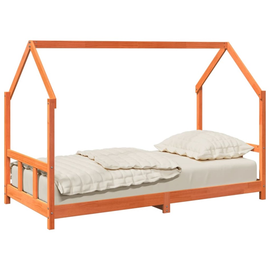 Estructura de cama infantil madera de pino marrón cera