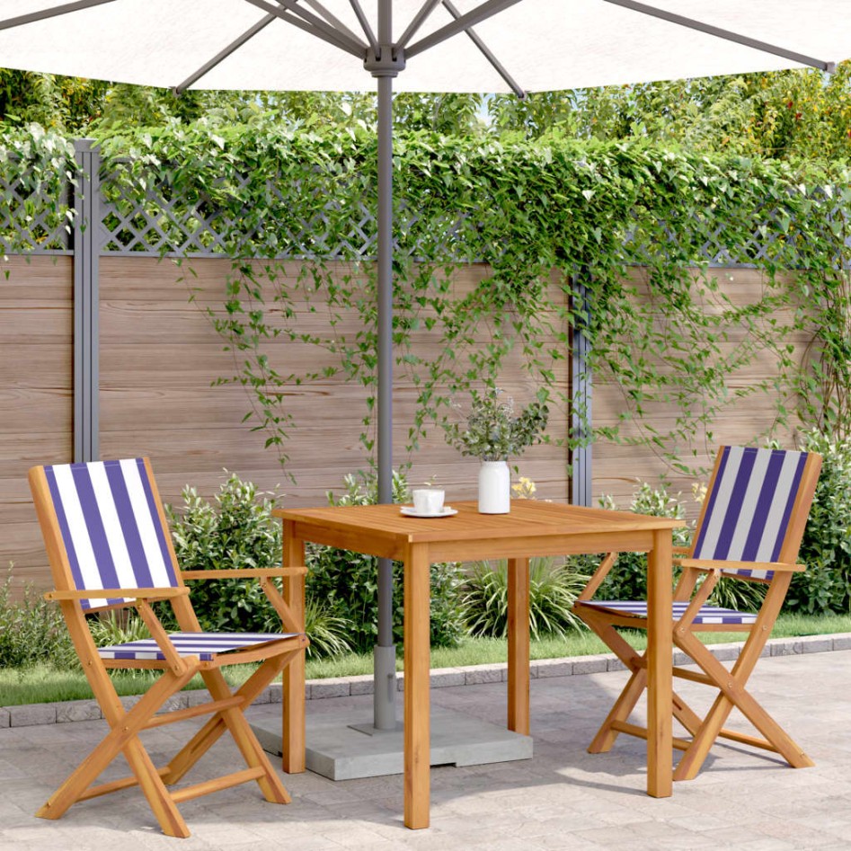 Sillas de jardín 2 uds madera maciza acacia y tela azul