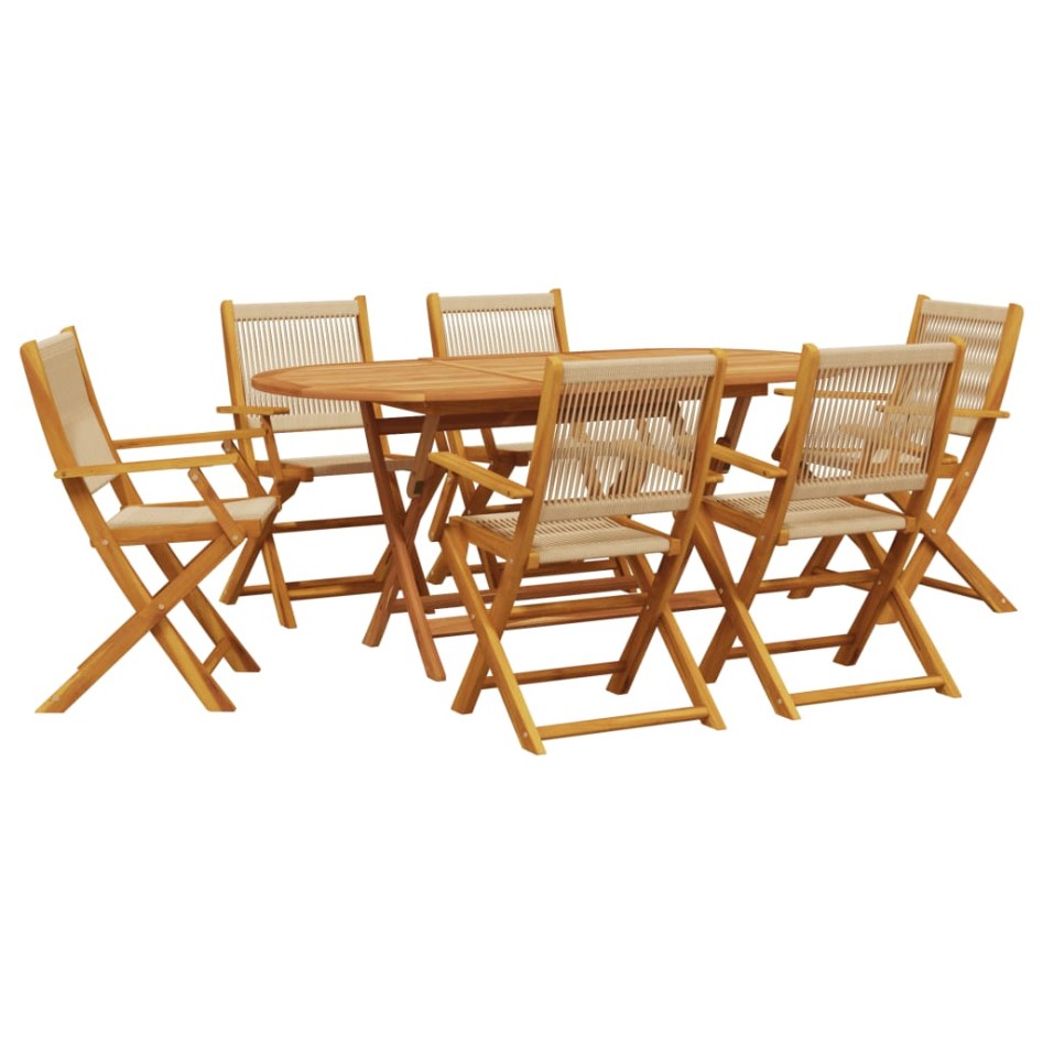 Set de comedor jardín 7 pzas polipropileno madera maciza