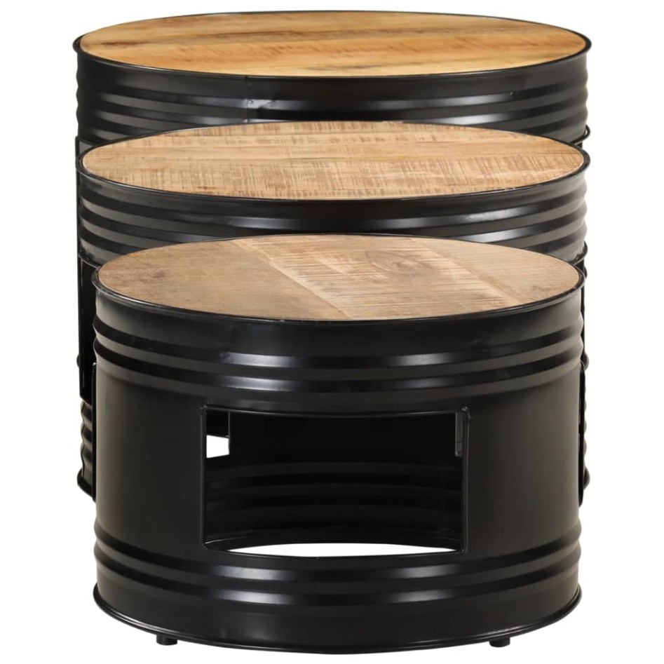 Mesas altas de bar forma tambor 3uds madera maciza mango
