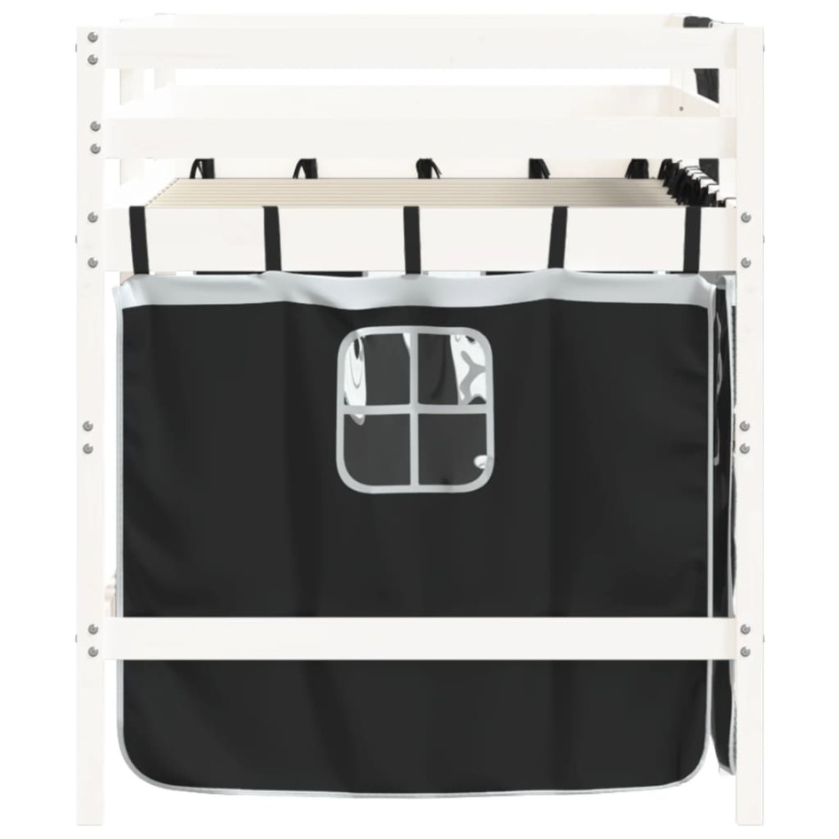 Cama alta niños con cortinas madera pino blanco negro 90x190