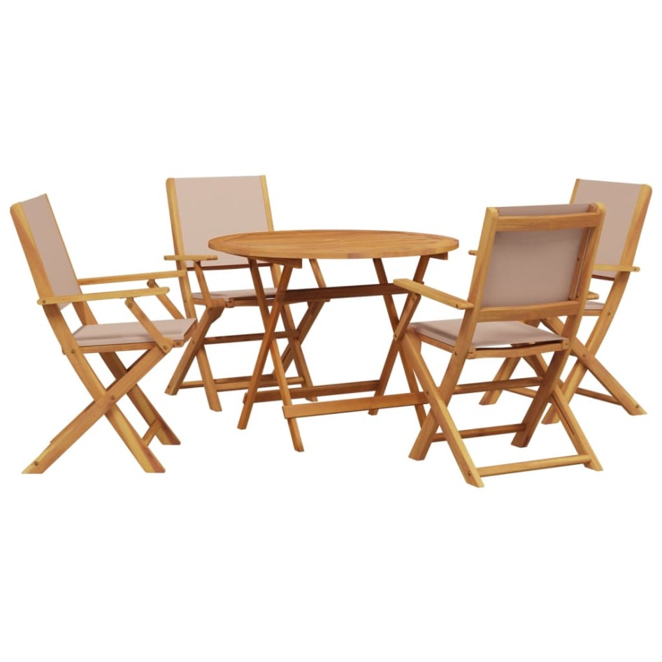 Set de comedor de jardín 5 pzas tela madera maciza gris