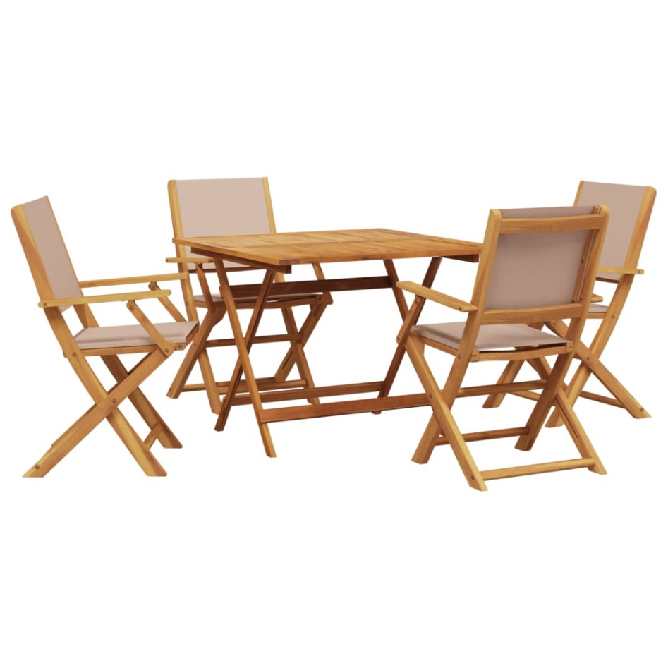 Set de comedor de jardín 5 pzas tela madera maciza gris