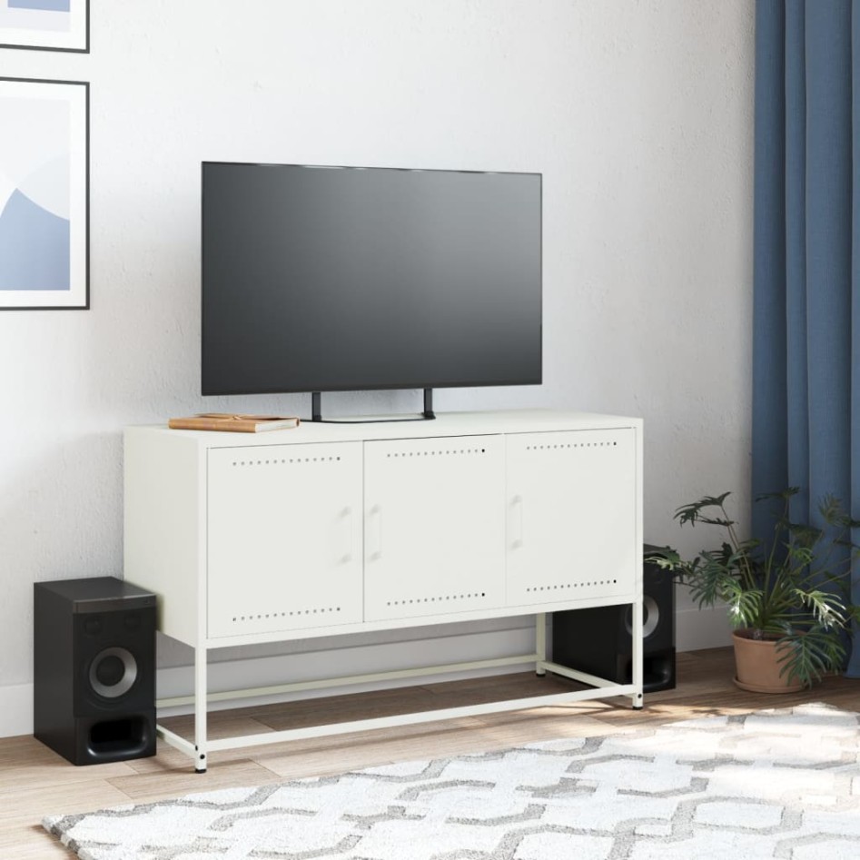Mueble para TV de acero blanco 100,5x39x60,5