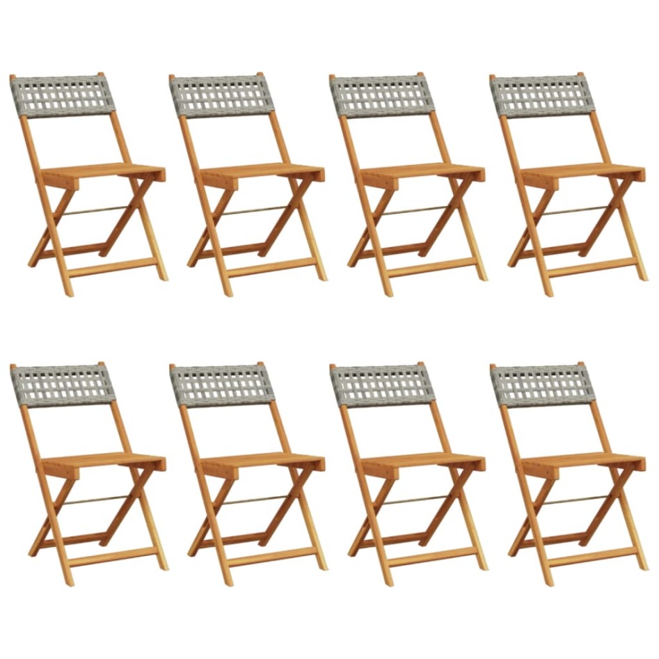 Sillas de jardín plegables 8 uds madera maciza y ratán PE
