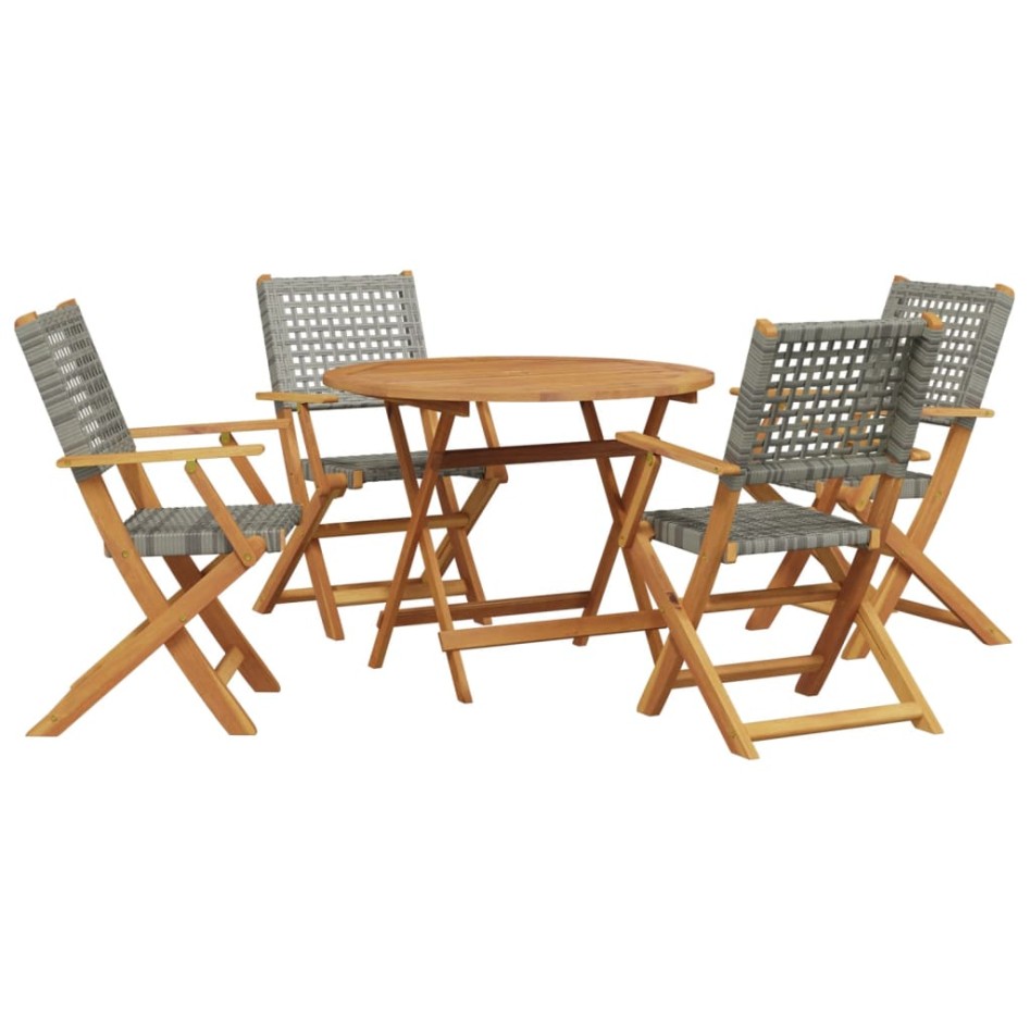 Set de comedor de jardín 5 piezas ratán PE madera maciza