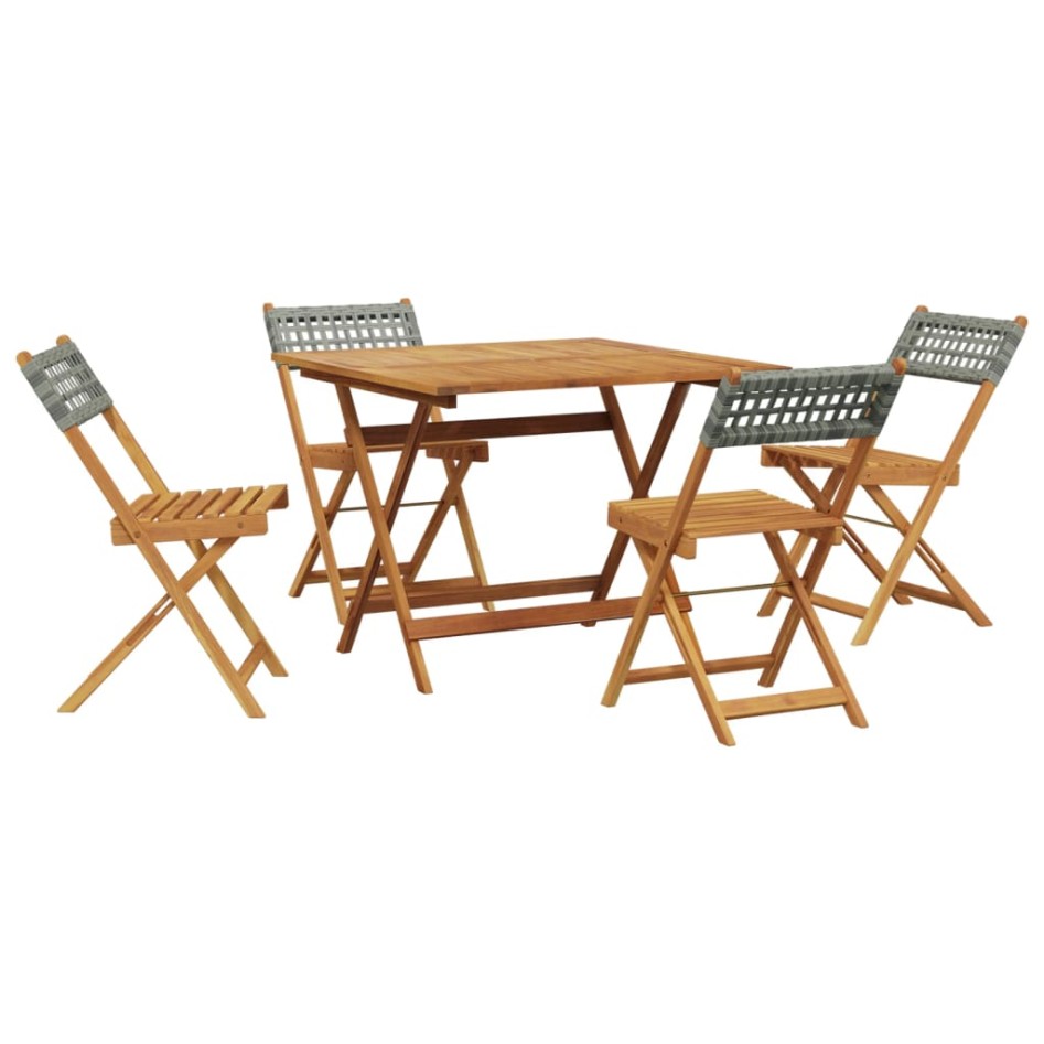 Set de comedor de jardín 5 piezas ratán PE madera maciza
