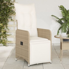 Sillones reclinables de jardín con cojines beige 2 uds ratán