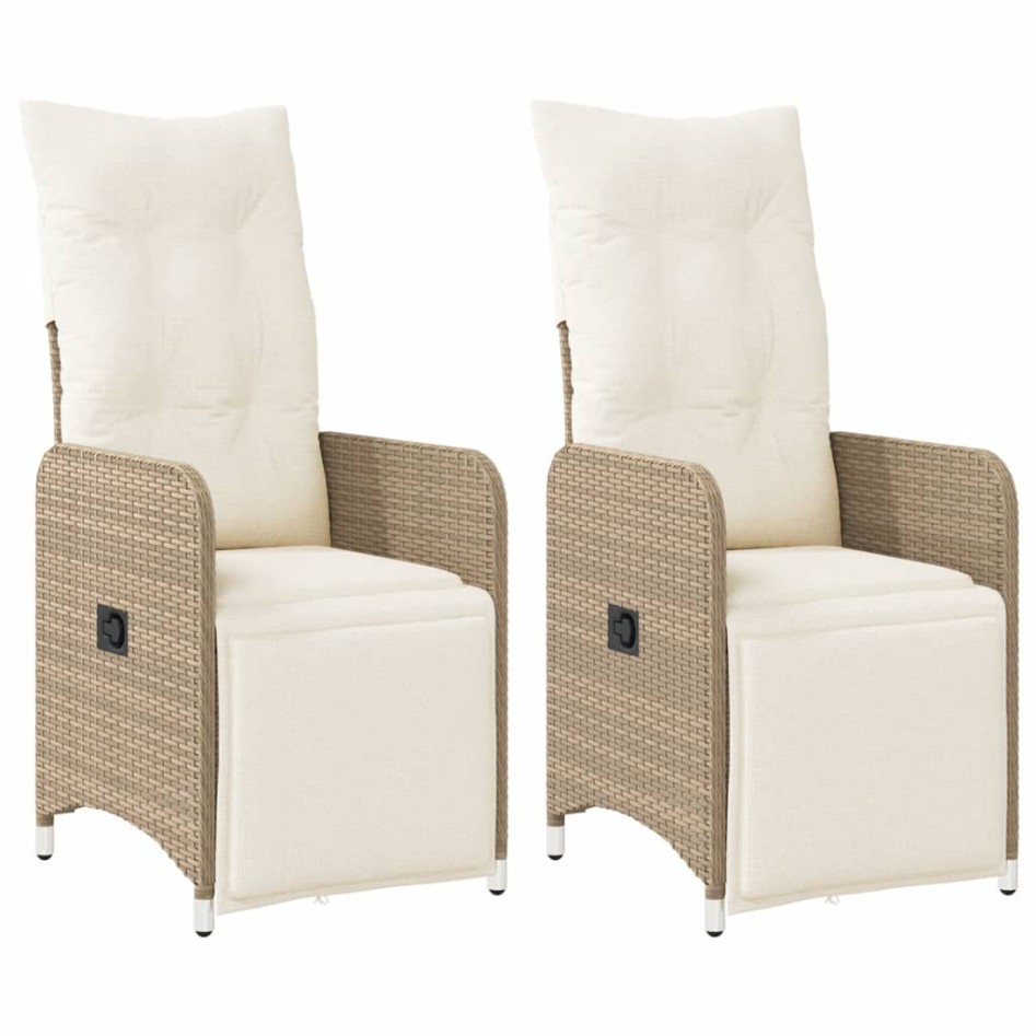 Sillones reclinables de jardín con cojines beige 2 uds ratán