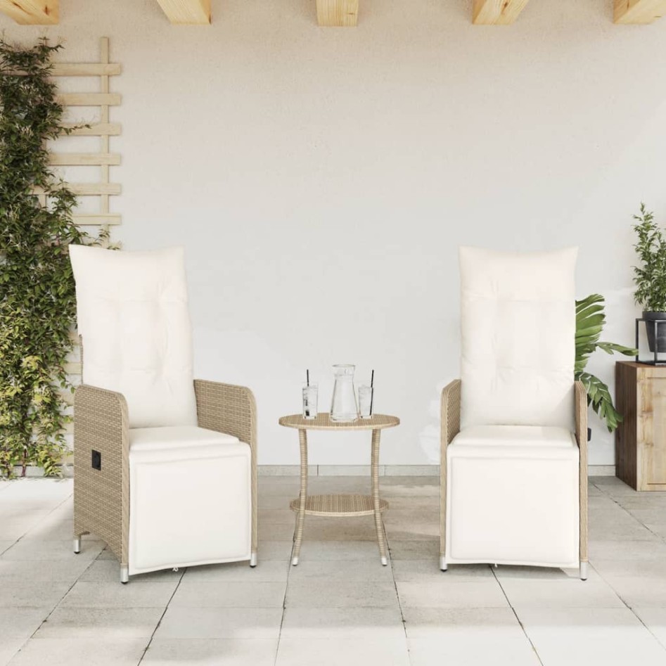 Sillones reclinables de jardín con cojines beige 2 uds ratán