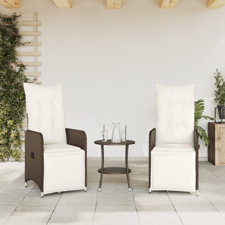 Sillones reclinables jardín con cojines marrones 2 uds ratán