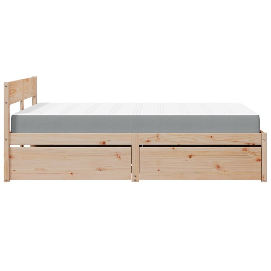 Cama con cajones y colchón madera maciza de pino 140x190