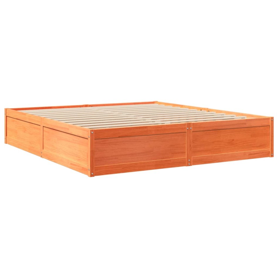 Cama con colchón madera maciza de pino marrón cera 180x200